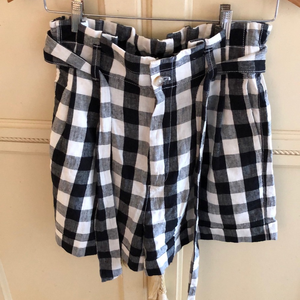 Madewell Black and White Gingham Paperbag Waist Shorts